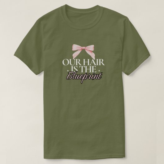 ピンクのリボンの黒髪の設計図カスタムTシャツ Tシャツ (デザイン正面)