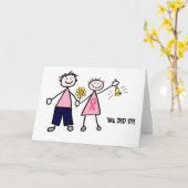 ピンクのリボンのChemo鐘のカップルの挨拶状 カード (黄色い花)