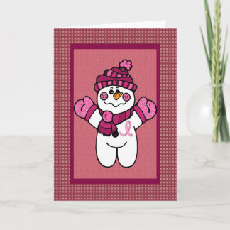 ピンクのリボンのsnowwoman シーズンカード