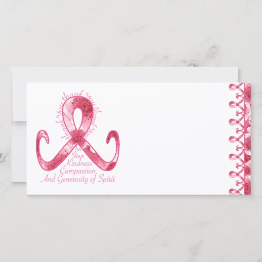 ピンクのリボンは感謝していしています サンキューカード (正面)