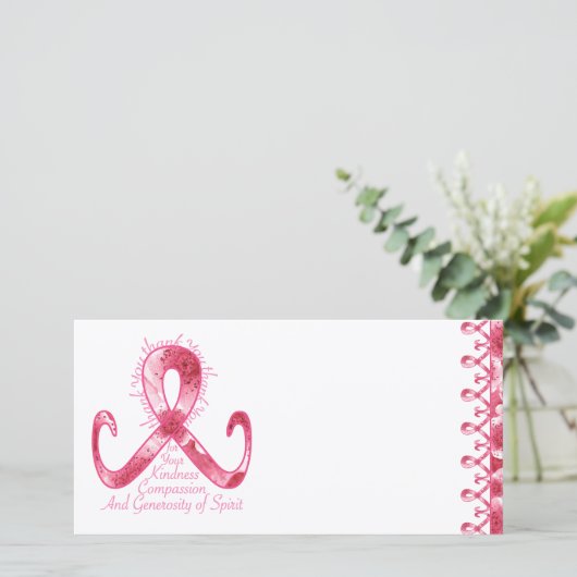 ピンクのリボンは感謝していしています サンキューカード (スタンド正面)
