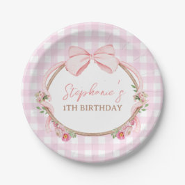 ピンクのリボンを付けたウサギの1歳の誕生日おめでとう ペーパープレート