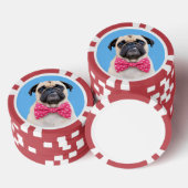 ピンクのリボンを付けたパグ ポーカーチップ (積み重ね)