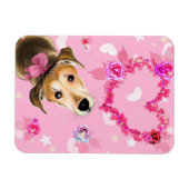 ピンクのリボンを付けた子犬 - ラブ マグネット (横)