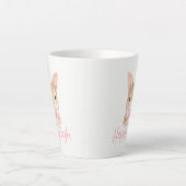 ピンクのリボンを付けた水彩ウサギ | かわいいイースター・バニー カフェラテマグ (正面)