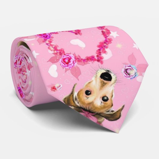 ピンクのリボンを持つ子犬 – 愛 ネクタイ (ロール)