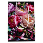 ピンクのリボンを持つ青々とした牡丹、Natasha Us ミディアムペーパーバッグ (裏面)