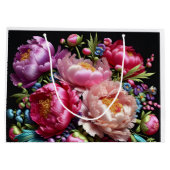 ピンクのリボンを持つ青々とした牡丹、Natasha Us ラージペーパーバッグ (裏面)