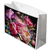 ピンクのリボンを持つ青々とした牡丹、Natasha Us ラージペーパーバッグ (裏面アングル)