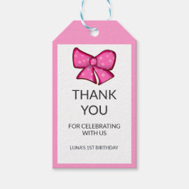 ピンクのリボンガール 子供の1歳の誕生日  ギフトタグ