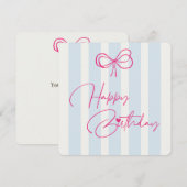 ピンクのリボンストライプの誕生日カード 招待状 (正面/裏面)