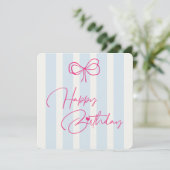 ピンクのリボンストライプの誕生日カード 招待状 (スタンド正面)