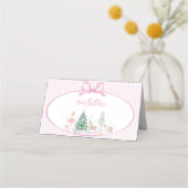 ピンクのリボンナッツクラッカー クリスマス バースデーフード テントカード プレイスカード (正面)