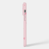 ピンクのリボンハート柄 iPhoneケース (左側面)