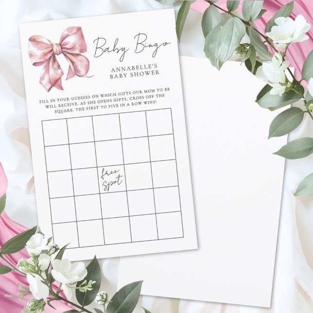 ピンクのリボンバンビシャワービンゴゲーム (Pink Bowl Baby Shower Bingo Game)