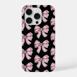 ピンクのリボンパターンのスマホケース iPhone 15 PROケース