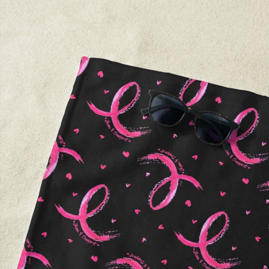 ピンクのリボンパターンを愛してサポート ビーチタオル (インサイチュ)