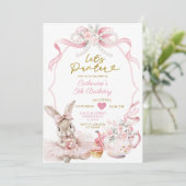 ピンクのリボンパール Let's Par-tea うさぎちゃん 誕生日 招待状 (スタンド正面)