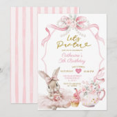 ピンクのリボンパール Let's Par-tea うさぎちゃん 誕生日 招待状 (正面/裏面)