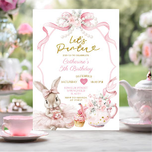 ピンクのリボンパール Let's Par-tea うさぎちゃん 誕生日 招待状
