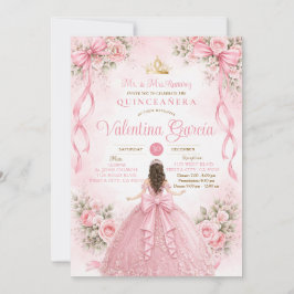 ピンクのリボンフローラル+Quinceañera+スイート16 招待状