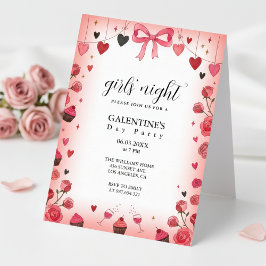 ピンクのリボンボウのGalentine's招待状 招待状