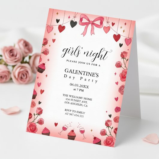 ピンクのリボンボウのGalentine's招待状 招待状