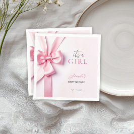ピンクのリボンボウ ベビーシャワー おめでとう It's a Girl スタンダードカクテルナプキン