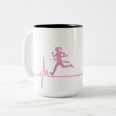 ピンクのリボンランナーの人生がより良いマグ ツートーンマグカップ (正面左)