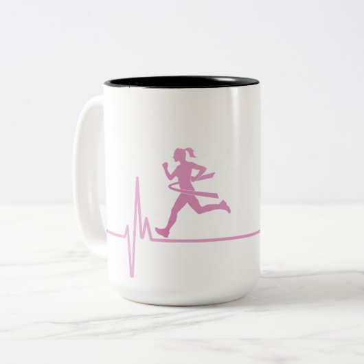 ピンクのリボンランナーの人生がより良いマグ ツートーンマグカップ (正面左)