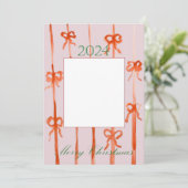 ピンクのリボン付きクリスマスカード 招待状 (スタンド正面)