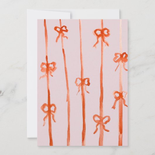 ピンクのリボン付きクリスマスカード 招待状 (裏面)