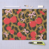 ピンクのリボン付きコケティエ レッドチェリー ライオン柄 薄葉紙 (クラフト)