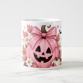ピンクのリボン付きパンプキン・コケットハロウィン ジャンボコーヒーマグカップ