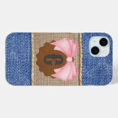 ピンクのリボン付きパーソナライズドデニム&レザー Case-Mate iPhoneケース (裏面 (横))