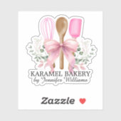 ピンクのリボン付き調理器具 クッキング バーケリー カット ビニール シール (シート)