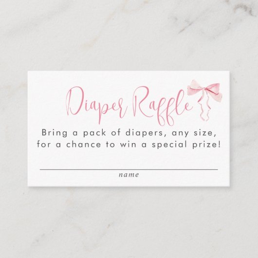 ピンクのリボン女の子ベビーシャワーおむつラッフル エンクロージャーカード (正面)