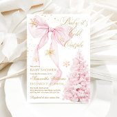 ピンクのリボン寒い外のベビーガールシャワー 招待状