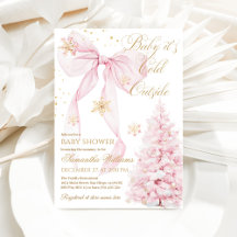 ピンクのリボン寒い外のベビーガールシャワー