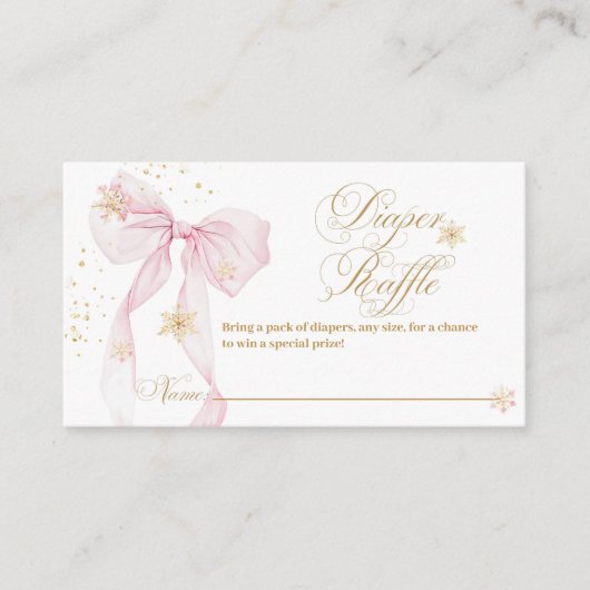 ピンクのリボン寒い外のベビーシャワーおむつ エンクロージャーカード (正面)