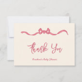 ピンクのリボン弓のスケッチ赤ちゃんシャワー サンキューカード (正面)