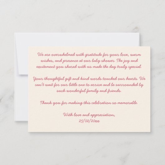 ピンクのリボン弓のスケッチ赤ちゃんシャワー サンキューカード (裏面)