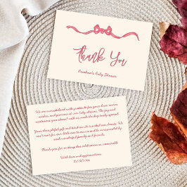 ピンクのリボン弓のスケッチ赤ちゃんシャワー サンキューカード