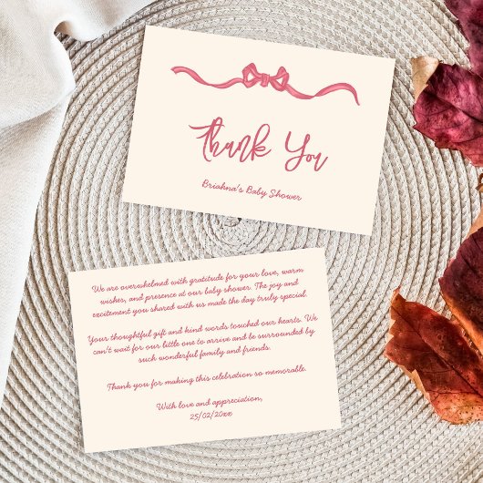 ピンクのリボン弓のスケッチ赤ちゃんシャワー サンキューカード