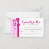 ピンクのリボン弓ビジネスのギフト$25ギフト証明書 ノートカード (正面)