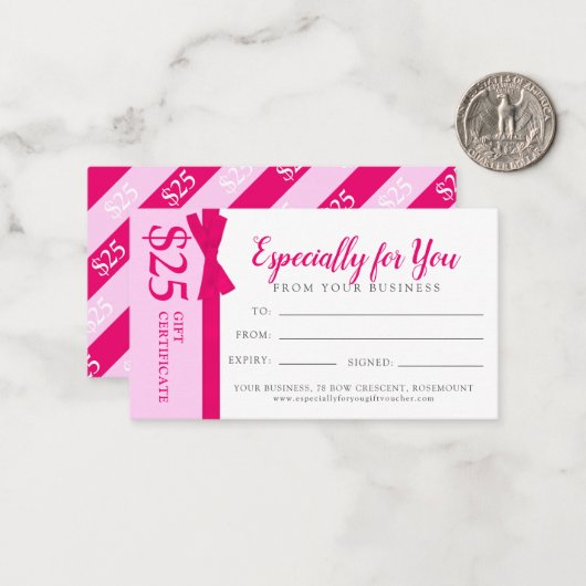 ピンクのリボン弓ビジネスのギフト$25ギフト証明書 ノートカード (正面/裏面インサイチュ)