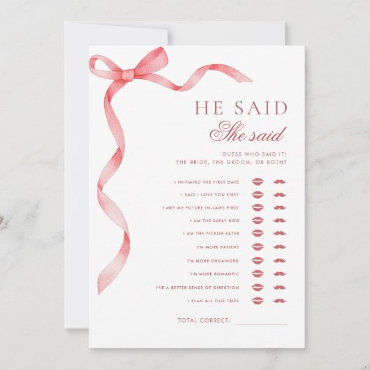 ピンクのリボン彼は彼女はブライダルシャワーゲームを言った 招待状