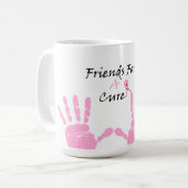 ピンクのリボン手のプリントのマグ コーヒーマグカップ (正面左)