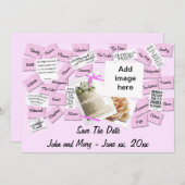 ピンクのリボン結婚のケーキ日付はがきを保存 セーブザデート (正面/裏面)