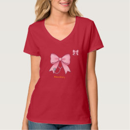 ピンクのリボン聴診器アート Tシャツ